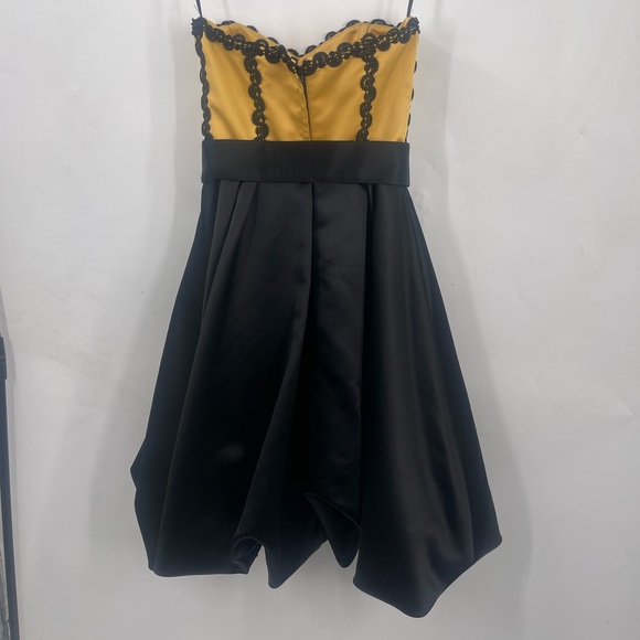 Vintage Betsey Johnson Evening Satin Dress Gold & Black Sleeveless Dress Size 4 - Picture 6 of 8